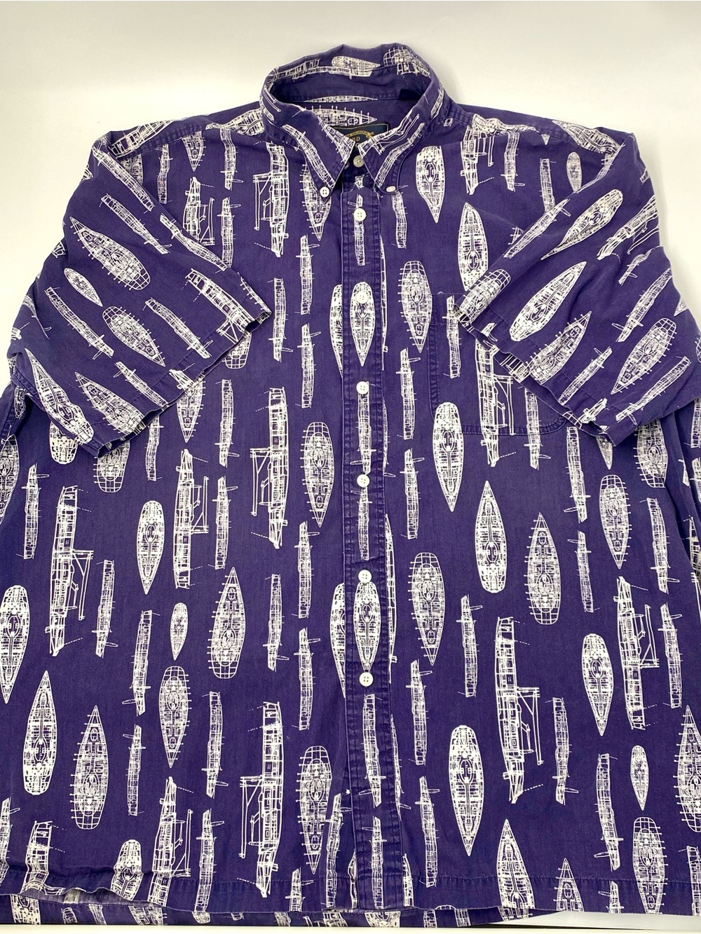 VTG 90s BD Baggies Men XL Short Sleeve Button Down Shirt Nautical Sailboat Print